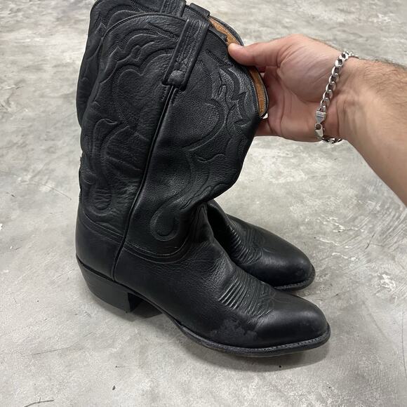 Lucchese 2000 Series Cowboy Boots Men’s 10.5 D Black Leather Western - Picture 2 of 10